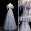 Fashion Sky Blue Beading Sequins Bow Prom Dresses 2022 A-Line / Princess Strapless Short Sleeve Backless Floor-Length / Long Prom Formal Dresses