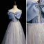 Élégant Bleu Ciel Noeud Glitter Paillettes Robe De Bal 2022 Princesse Encolure Carrée Sans Manches Dos Nu Longue Promo Robe De Ceremonie