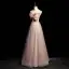 Elegante Rosa Strass Schleife Pailletten Ballkleider 2022 A Linie Eckiger Ausschnitt Ärmellos Rückenfreies Lange Ball Festliche Kleider