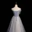 Élégant Bleu Ciel Noeud Glitter Paillettes Robe De Bal 2022 Princesse Encolure Carrée Sans Manches Dos Nu Longue Promo Robe De Ceremonie