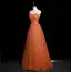 Chic / Beautiful Orange Beading Pearl Prom Dresses 2022 A-Line / Princess Strapless Sleeveless Backless Floor-Length / Long Prom Formal Dresses