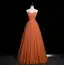 Chic / Beautiful Orange Beading Pearl Prom Dresses 2022 A-Line / Princess Strapless Sleeveless Backless Floor-Length / Long Prom Formal Dresses