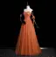 Chic / Beautiful Orange Beading Pearl Prom Dresses 2022 A-Line / Princess Strapless Sleeveless Backless Floor-Length / Long Prom Formal Dresses