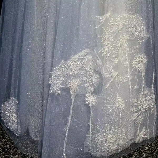 Himmelblau Charmant Strass Perle Pailletten Ballkleider 2022 A Linie Off Shoulder Schleife Kurze Ärmel Rückenfreies Lange Ball Festliche Kleider