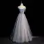 Élégant Bleu Ciel Noeud Glitter Paillettes Robe De Bal 2022 Princesse Encolure Carrée Sans Manches Dos Nu Longue Promo Robe De Ceremonie