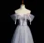 Fashion Sky Blue Beading Sequins Bow Prom Dresses 2022 A-Line / Princess Strapless Short Sleeve Backless Floor-Length / Long Prom Formal Dresses