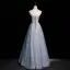 Fashion Sky Blue Beading Sequins Bow Prom Dresses 2022 A-Line / Princess Strapless Short Sleeve Backless Floor-Length / Long Prom Formal Dresses