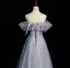 Fashion Sky Blue Beading Sequins Bow Prom Dresses 2022 A-Line / Princess Strapless Short Sleeve Backless Floor-Length / Long Prom Formal Dresses