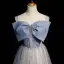 Élégant Bleu Ciel Noeud Glitter Paillettes Robe De Bal 2022 Princesse Encolure Carrée Sans Manches Dos Nu Longue Promo Robe De Ceremonie