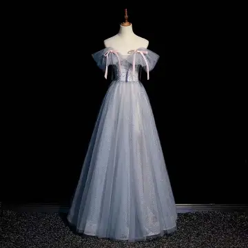 Fashion Sky Blue Beading Sequins Bow Prom Dresses 2022 A Line Princess Strapless Short Sleeve Backless Floor Length Long Prom Formal Dresses