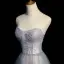 Fashion Sky Blue Beading Sequins Bow Prom Dresses 2022 A-Line / Princess Strapless Short Sleeve Backless Floor-Length / Long Prom Formal Dresses