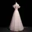 Chic / Belle Rougissant Rose Robe De Bal 2022 Princesse Volants Bustier Sans Manches Dos Nu Perlage Paillettes Longue Promo Robe De Ceremonie