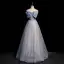 Élégant Bleu Ciel Noeud Glitter Paillettes Robe De Bal 2022 Princesse Encolure Carrée Sans Manches Dos Nu Longue Promo Robe De Ceremonie