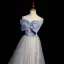 Élégant Bleu Ciel Noeud Glitter Paillettes Robe De Bal 2022 Princesse Encolure Carrée Sans Manches Dos Nu Longue Promo Robe De Ceremonie