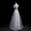 Élégant Bleu Ciel Noeud Glitter Paillettes Robe De Bal 2022 Princesse Encolure Carrée Sans Manches Dos Nu Longue Promo Robe De Ceremonie