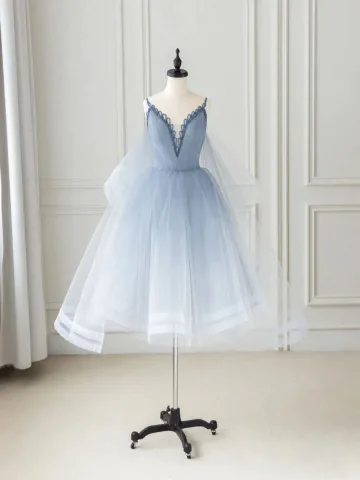 Fashion Sky Blue Gradient Color Beading Homecoming Cascading Ruffles Graduation Dresses 2024 A Line Princess Spaghetti Straps Sleeveless Backless Tea Length