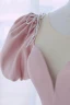 Lovely Blushing Pink Beading Pearl Satin Prom Dresses 2024 A-Line / Princess Scoop Neck Puffy Short Sleeve Backless Floor-Length / Long Prom Formal Dresses