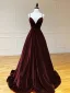 Vintage / Retro Dark Green Velvet Prom Dresses 2024 A-Line / Princess Spaghetti Straps Sleeveless Backless Sweep Train Formal Dresses