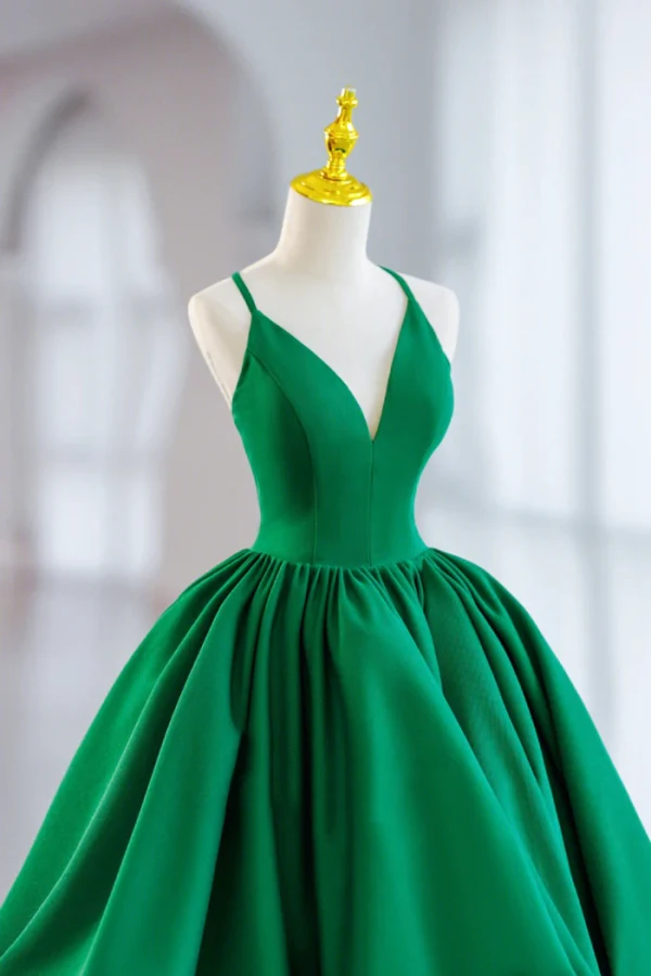 Chic / Belle Vert Satin Courte Robe De Bal 2024 Robe Boule Bretelles Spaghetti Sans Manches Dos Nu Promo Robe De Ceremonie