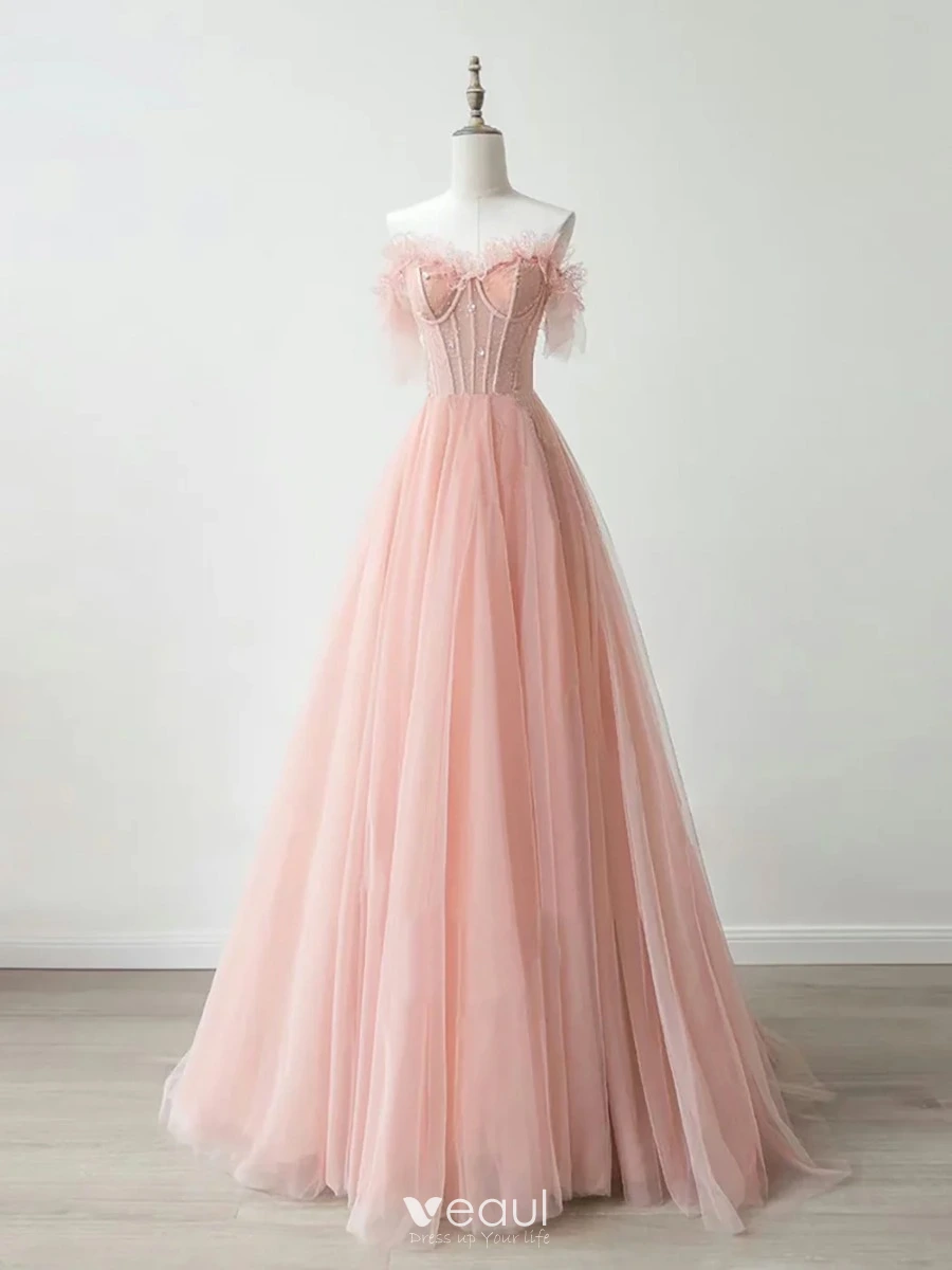 Off the Shoulder Short Pink Lace Prom Dresses, Off Shoulder Short