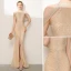 Luxe Scintillantes Champagne Robe De Soirée 2020 Trompette / Sirène Titulaire Fait main Perlage Paillettes Faux Diamant Sans Manches Fendue devant Train De Balayage Robe De Ceremonie