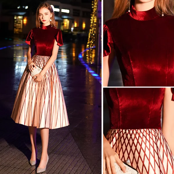 Chic Beautiful Burgundy Striped Homecoming Graduation Dresses 2019 A-Line Princess High
