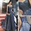 Charmant Océan Bleu Robe De Soirée 2019 Princesse Bustier Glitter Polyester Sans Manches Dos Nu Train De Balayage Robe De Ceremonie