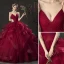 Charming Quinceañera Burgundy Prom Dresses 2019 Ball Gown Spaghetti Straps Glitter Sleeveless Backless Cascading Ruffles Floor-Length / Long Formal Dresses