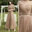 Simple Champagne Robe Demoiselle D'honneur 2021 Princesse Encolure Dégagée Manches Courtes Dos Nu Longue Robe Pour Mariage