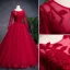 Élégant Bleu Marine Robe De Bal 2019 Princesse Encolure Dégagée Perlage Perle Daim Fleur Manches Longues Longue Robe De Ceremonie