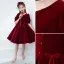 Chic / Beautiful Burgundy Suede Birthday Flower Girl Dresses 2022 A-Line / Princess V-Neck Short Sleeve Knee-Length Flower Girl Dresses