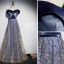 Charmant Marineblau Abendkleider 2019 A Linie Off Shoulder Glanz Tülle Pailletten Ärmellos Rückenfreies Lange Festliche Kleider