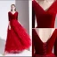 Charmant Rouge Robe De Soirée 2020 Princesse Daim V-Cou 1/2 Manches Dos Nu Longue Robe De Ceremonie