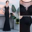 Moderne / Mode Noire Robe De Soirée 2019 Trompette / Sirène En Dentelle Perlage Paillettes Encolure Dégagée Sans Manches Longue Robe De Ceremonie