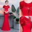 Chic / Belle Rouge Robe De Soirée 2019 Trompette / Sirène Cristal Paillettes Encolure Dégagée Longue Manches Courtes Robe De Ceremonie