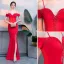 Chic / Belle Rouge Robe De Soirée 2019 Trompette / Sirène Perlage Gland Fendue devant Bretelles Spaghetti Dos Nu Manches Courtes Longue Robe De Ceremonie
