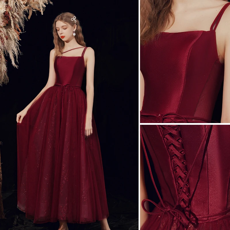 Modest Simple Burgundy Homecoming Graduation Dresses 2021 A-Line Princess Spaghetti Bow
