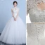 Elegant White Wedding Dresses 2019 Ball Gown Lace Flower Pearl Sequins High Neck Short Sleeve Backless Cathedral Train