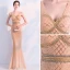 Scintillantes Champagne Robe De Soirée 2019 Trompette / Sirène Cristal Paillettes V-Cou Sans Manches Dos Nu Longue Robe De Ceremonie