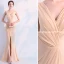Chic / Beautiful Champagne Evening Dresses  2019 Trumpet / Mermaid V-Neck Sleeveless Backless Floor-Length / Long Formal Dresses