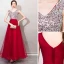 Chic / Beautiful Burgundy Evening Dresses  2019 A-Line / Princess Beading Sequins Bow V-Neck Backless Sleeveless Floor-Length / Long Formal Dresses