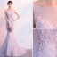 Chic / Belle Lavande Robe De Soirée 2019 Trompette / Sirène Appliques En Dentelle Paillettes Encolure Dégagée Sans Manches Tribunal Train Soirée Robe De Ceremonie