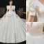 Victorian Style Ivory Satin Wedding Dresses 2021 Ball Gown Deep V-Neck Bell sleeves Backless Royal Train Wedding
