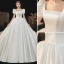 Victorian Style Ivory Satin Wedding Dresses 2021 Ball Gown Square Neckline Bell sleeves Backless Royal Train Wedding