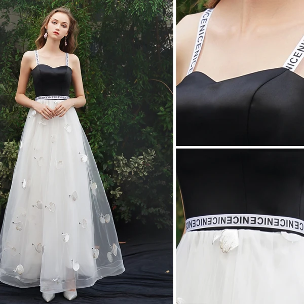 Moderne / Mode Blanche Robe De Soirée 2019 Princesse Bretelles Spaghetti Sans Manches Dos Nu Appliques Longue Robe De Ceremonie