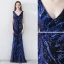 Chic / Belle Bleu Roi Robe De Soirée 2019 Trompette / Sirène V-Cou Sans Manches Paillettes Dos Nu Longue Robe De Ceremonie