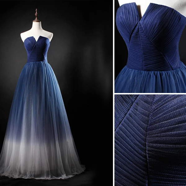 Chic / Beautiful Gradient-Color Prom Dresses 2019 A-Line / Princess Strapless Sleeveless Backless Floor-Length / Long Formal Dresses