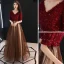 Modern / Fashion Burgundy Evening Dresses  2019 A-Line / Princess V-Neck Tassel Sequins 1/2 Sleeves Backless Floor-Length / Long Formal Dresses