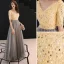 Modern / Fashion Champagne Evening Dresses  2019 A-Line / Princess V-Neck Tassel Sequins 1/2 Sleeves Backless Floor-Length / Long Formal Dresses