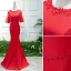 Chic / Belle Bordeaux Robe De Soirée 2019 Trompette / Sirène Encolure Dégagée 1/2 Manches En Dentelle Fleur Perlage Paillettes Train De Balayage Robe De Ceremonie